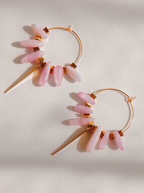 Kunzite Dagger Hoop Earrings| Raw Brass
